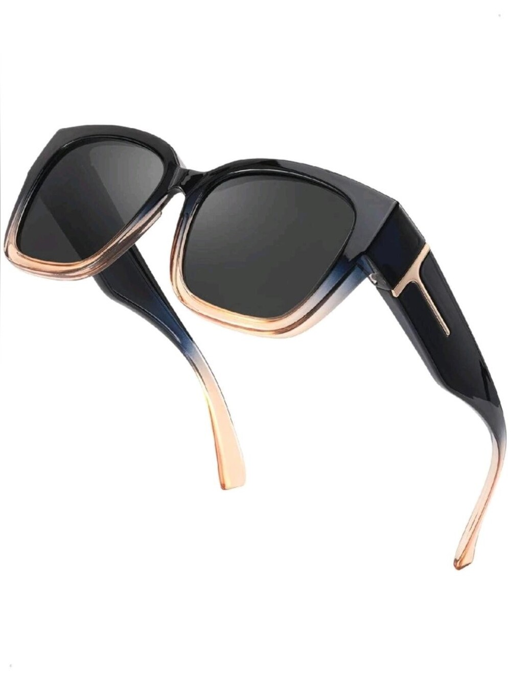 Women's Black Sunglasses with Rose Gold Accents - Chic Square Frames